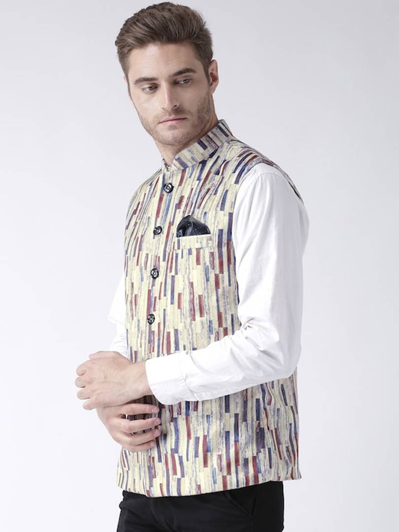 Men's Multicoloured 
Polyester
 Printed Nehru Jackets